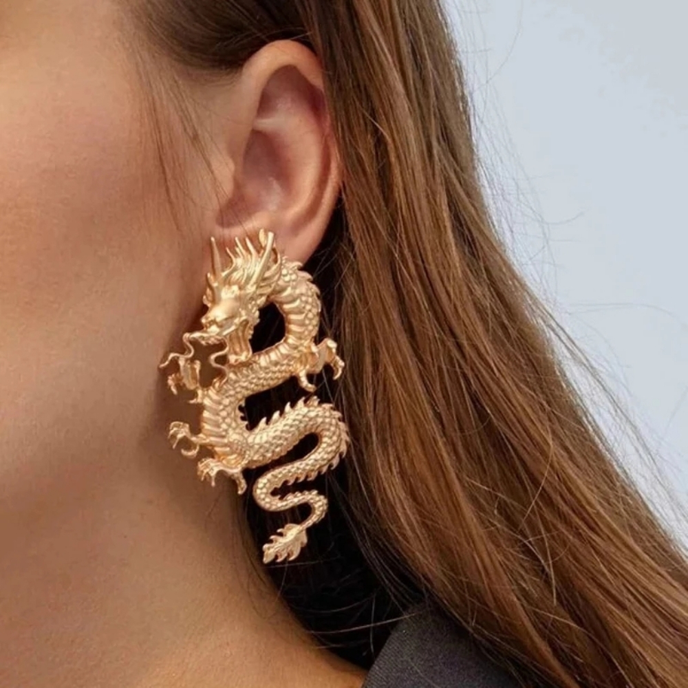 Mystic Dragon Statement Earrings Silver Gold